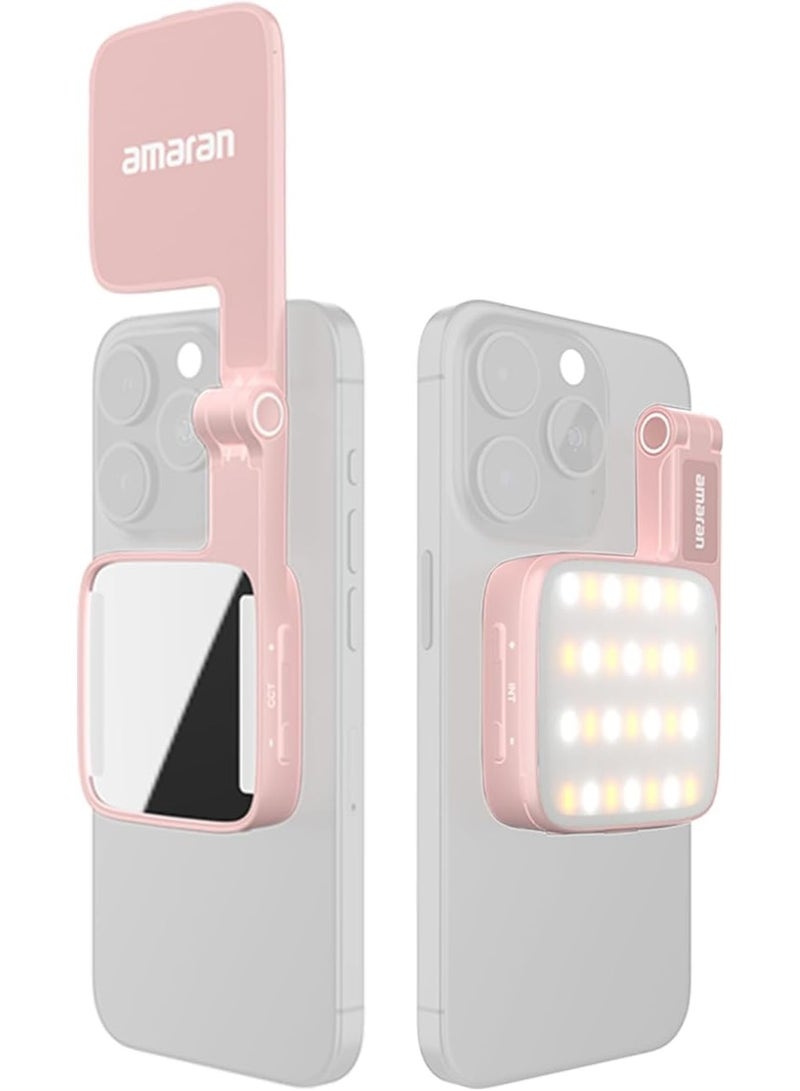 AMARAN Magnetic LED Phone Light Compatible with MagSafe Mini Phone Light,Rechargeable Portable Mirror LED Phone Light for Selfie,Makeup,Video Conference,TikTok,Compatible with iPhone&Android (Pink) - Image 1